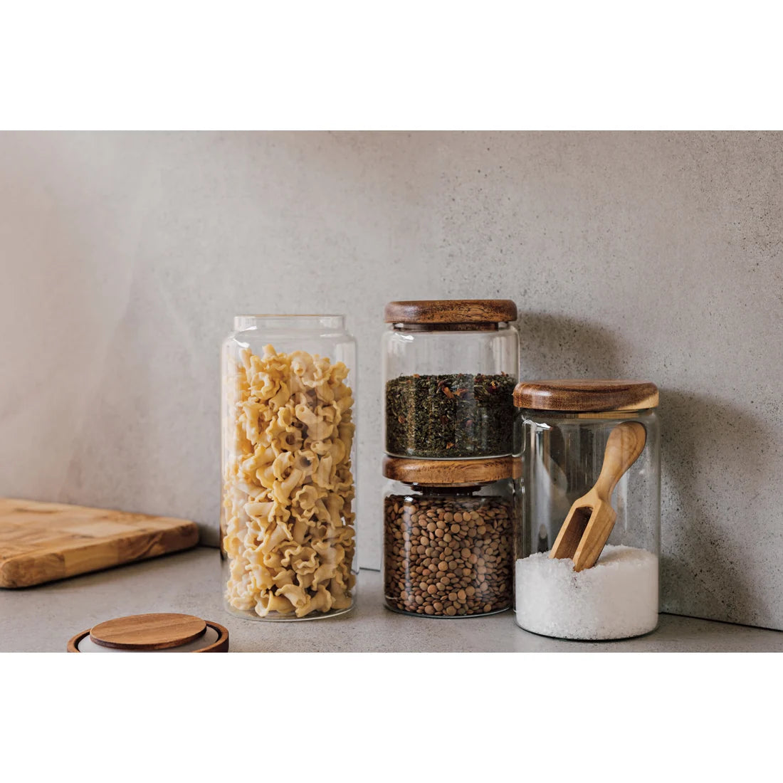 Medium Acacia Wood Glass Jar