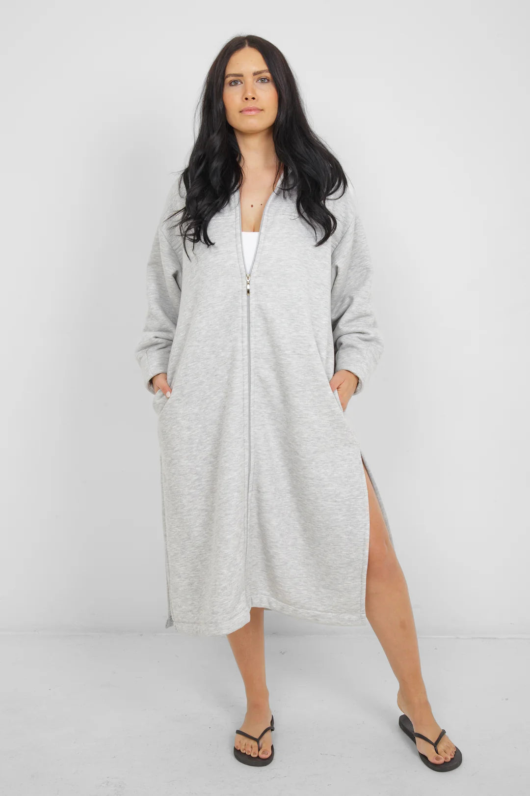 The Rails Zip Coverup in Grey by Tofino Towel