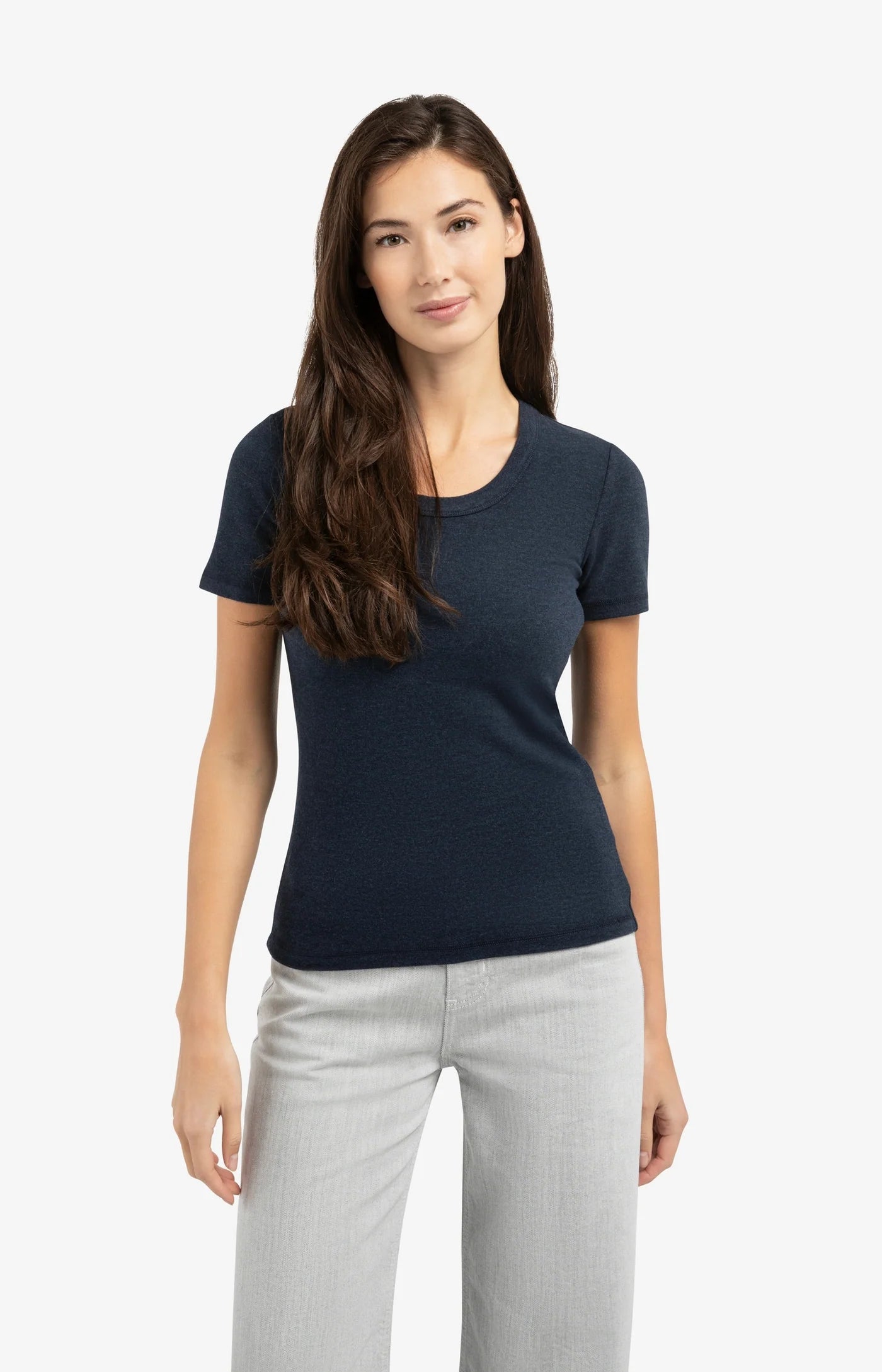 Round Neck T-Shirt in Navy Blazer Melange by YAYA