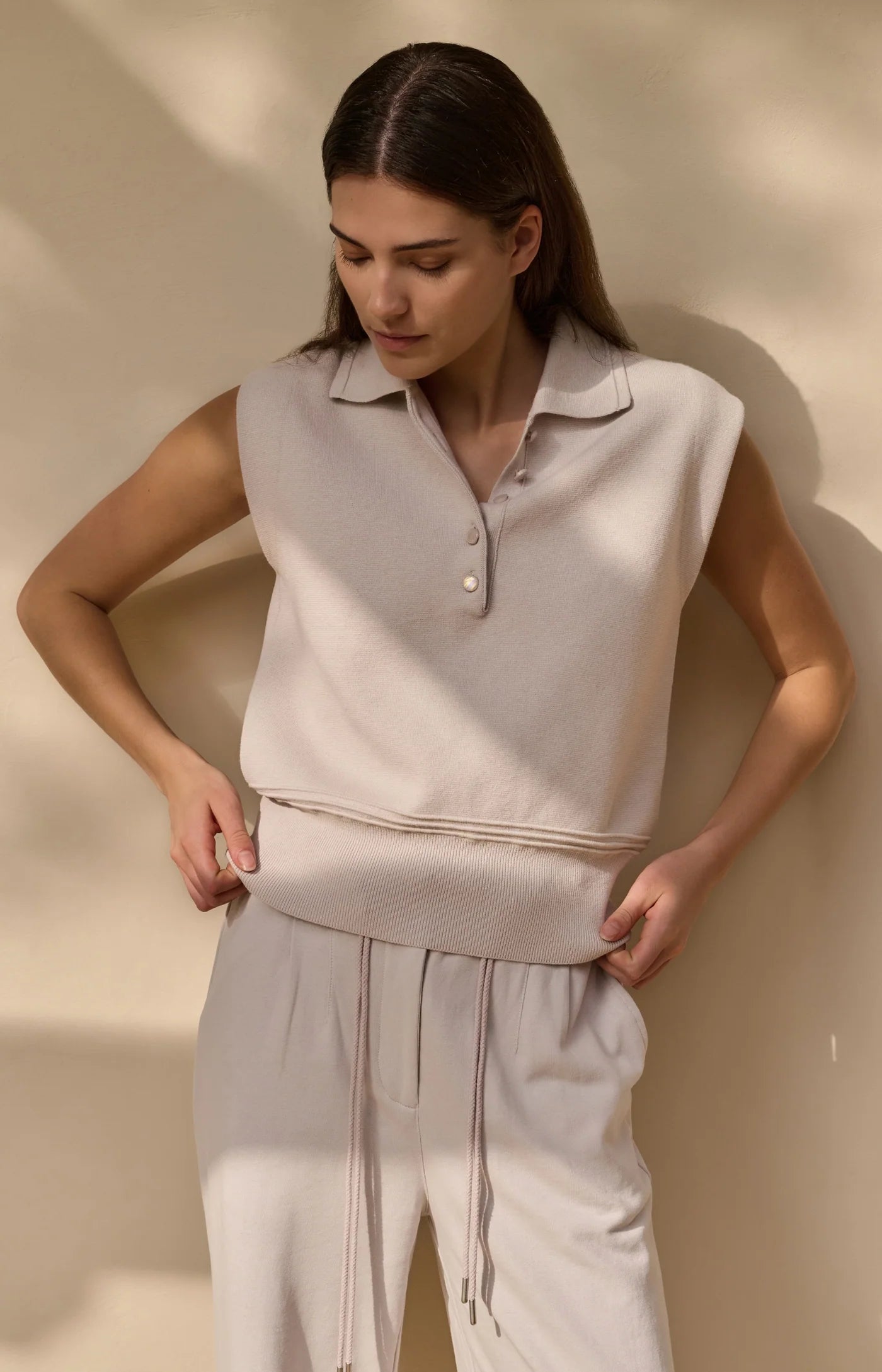 Sleeveless Sweater with Collar in Temple Gray by YAYA