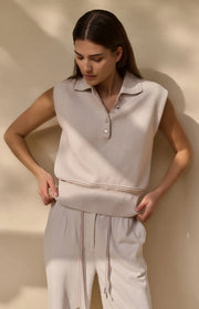 Sleeveless Sweater with Collar in Temple Gray by YAYA