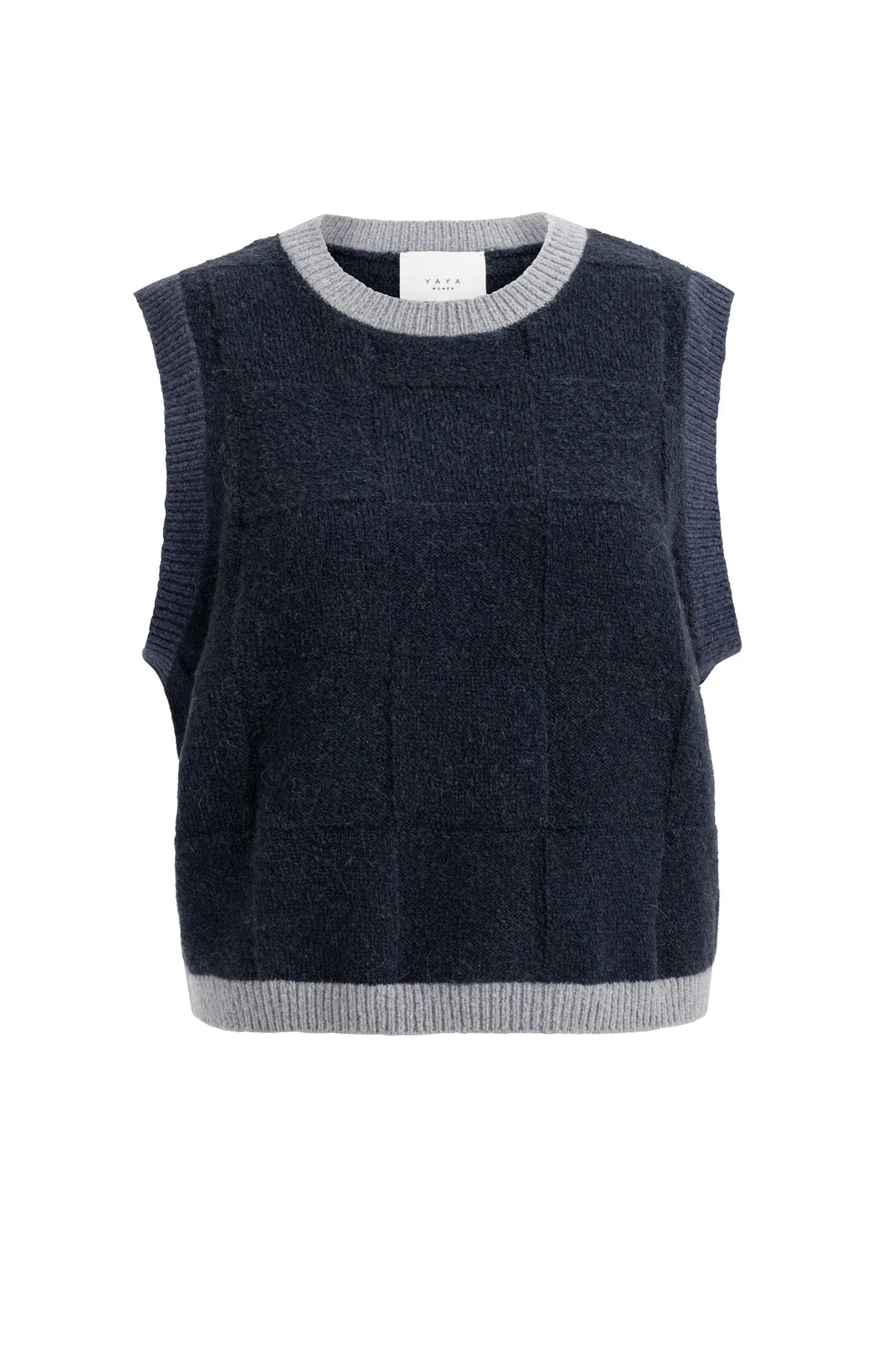 Vest With Textured Check in Black by YAYA
