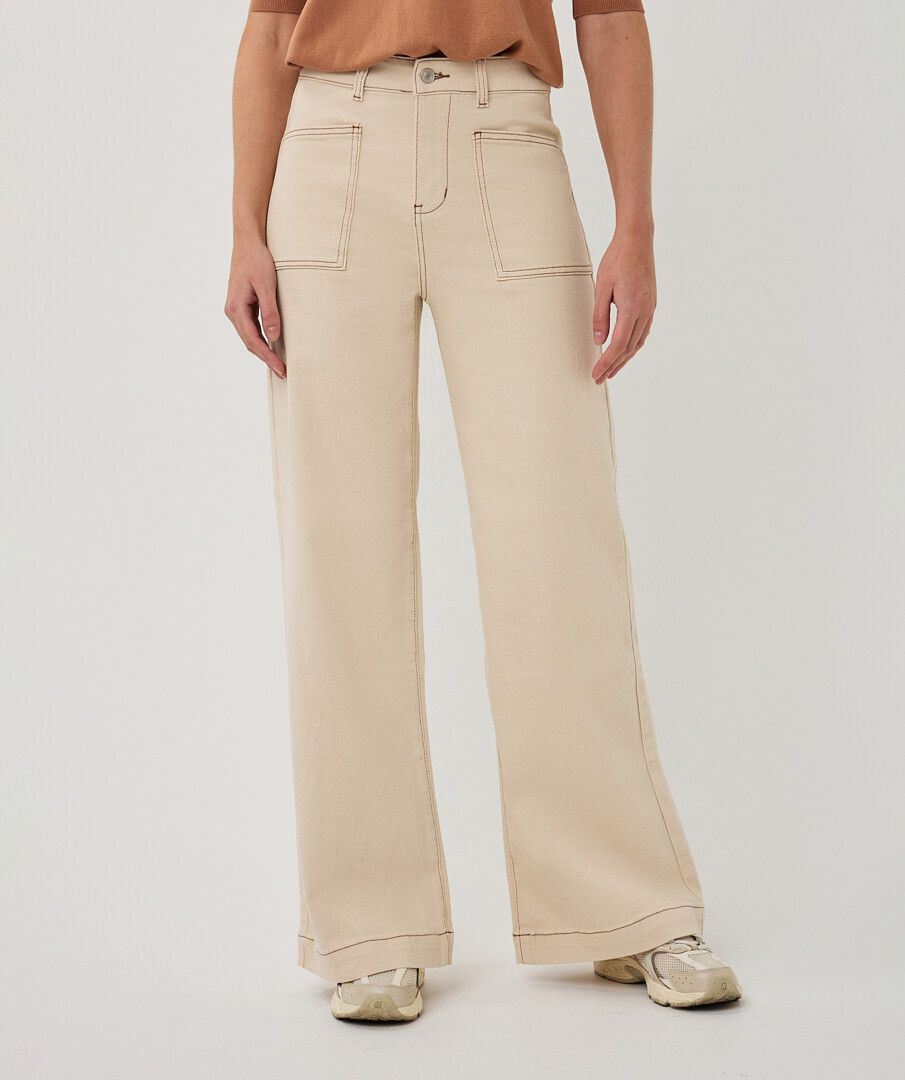 Wide Twill Trousers in Natural by Esqualo