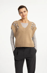 V-Neck Vest With Shoulder Detail in Cornstalk Brown by YAYA