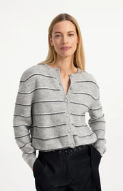 Knitted Striped Cardigan in Grey Melange by YAYA