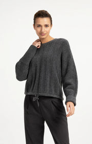Ribbed Batwing Sweater in Grey Melange by YAYA