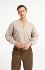 V-Neck Woven Collar Sweatshirt in Pure Cashmere Grey Melange by YAYA