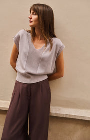 Textured Sleeveless V-Neck Sweater in Alabaster Grey Melange by YAYA