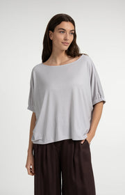 Boatneck Top With Cuff in Alabaster Grey by YAYA