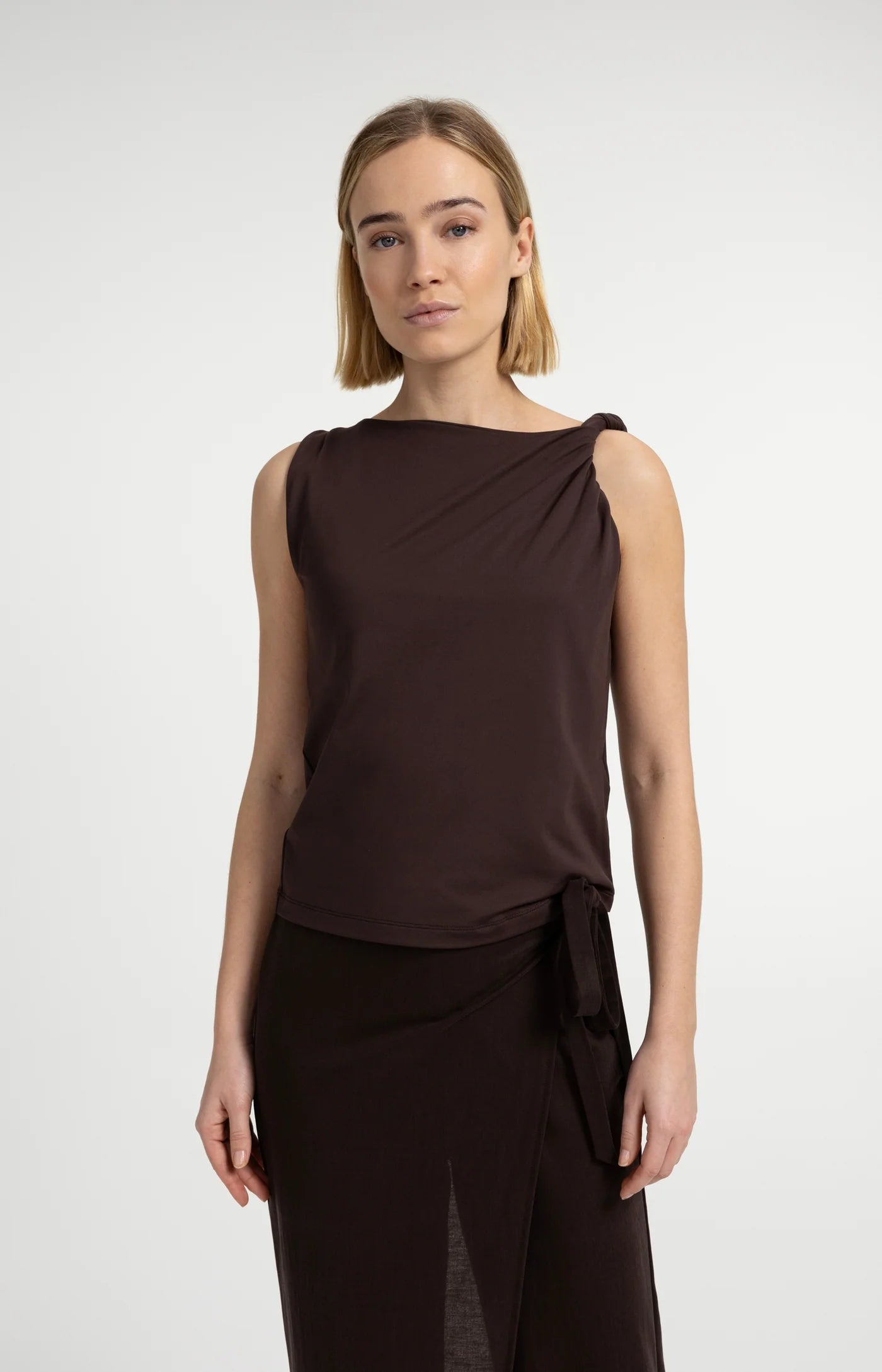 Top With Twisted Strap in Aubergine Brown by YAYA