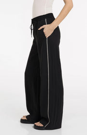Woven Wide Leg Contrast Trousers in Black by YAYA