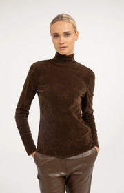 Velvet Mesh Top in Cocoa Brown by YAYA