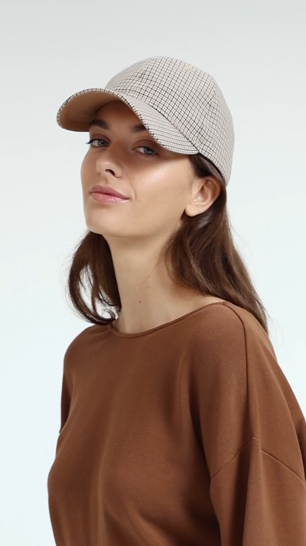 Woven Check Cap in Beige Dessin by YAYA