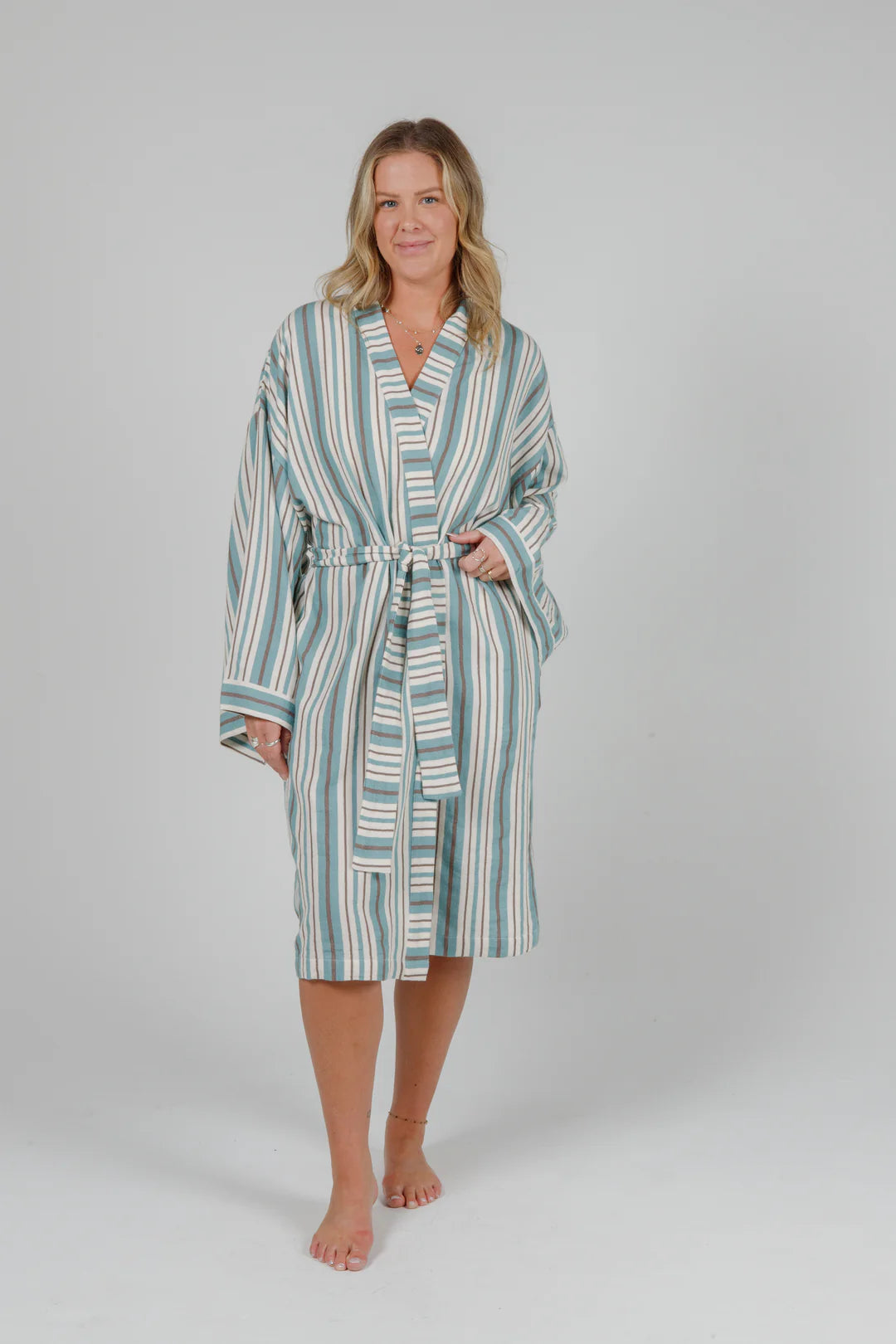 The Mistral Striped Robe in Green by Tofino Towel Co.