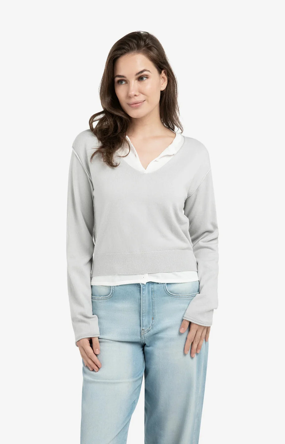 Faux Double Layer Sweater in Vapour Blue Grey by YAYA